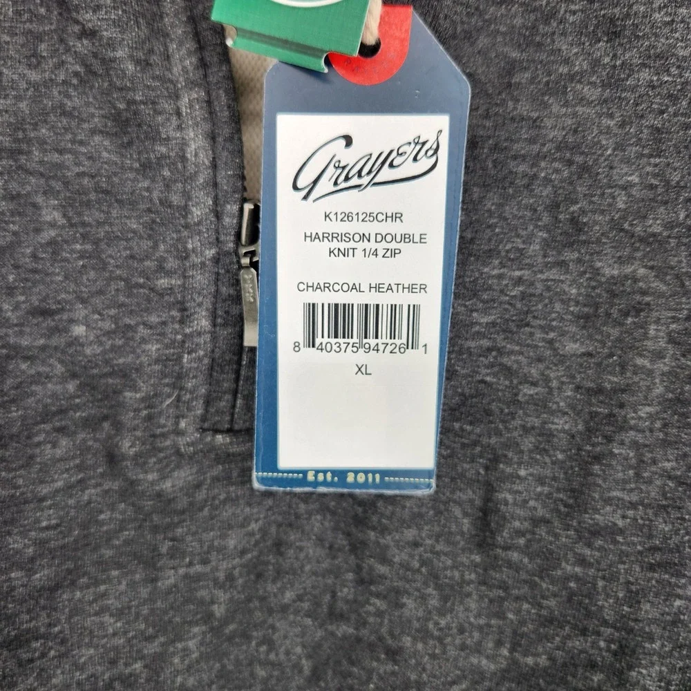 Grayers Harrison Double Knit 1/4 Zip Pullover Charcoal Heather Gray XL NEW